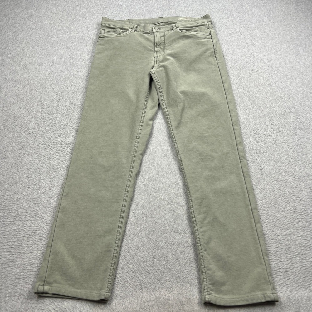 Faherty Stretch Terry 5-Pocket Pant Mens 34 Green Straight Leg Casual Soft Chino